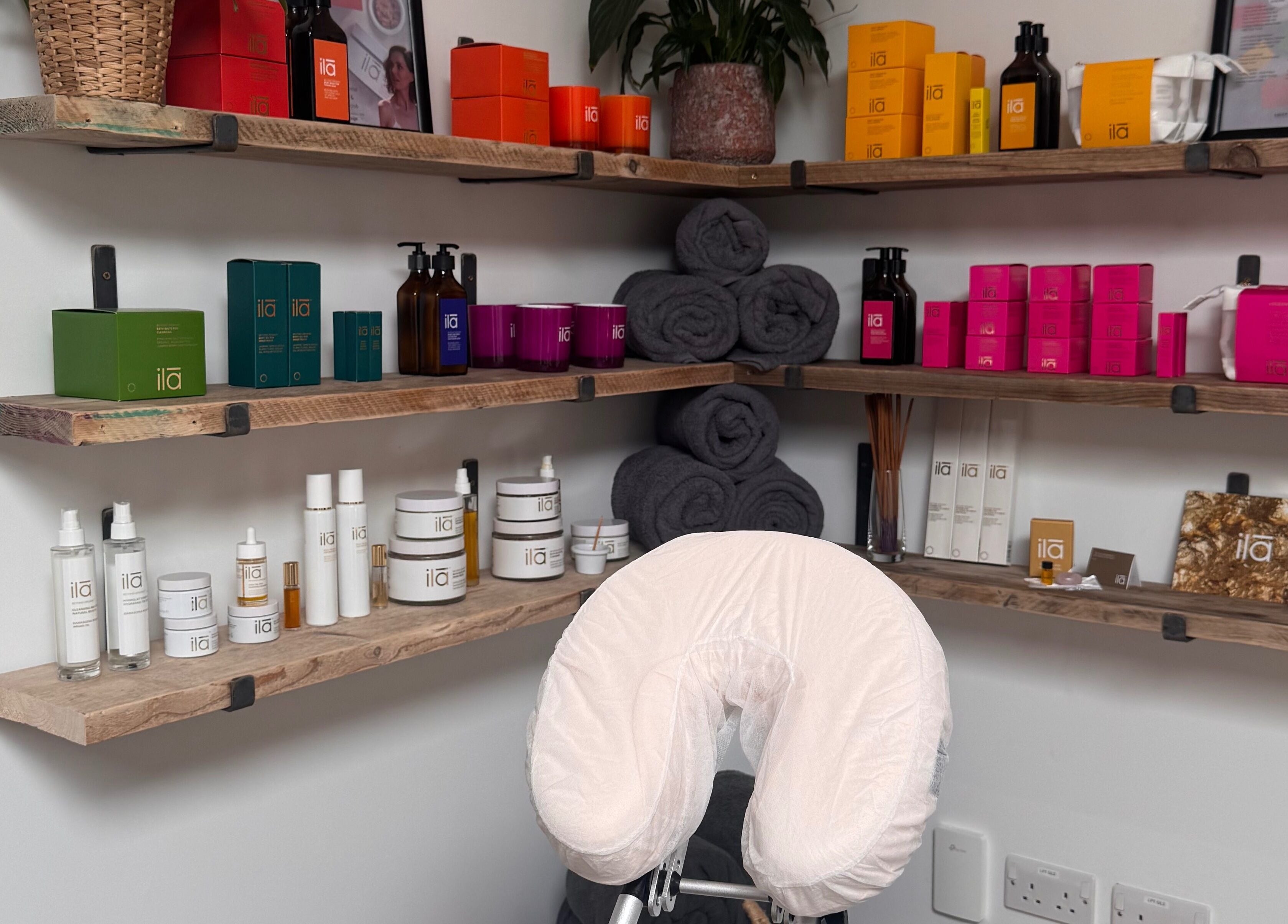 Display of skincare products at Spa Studio by Lost Shore, Newbridge, Scotland, GB.