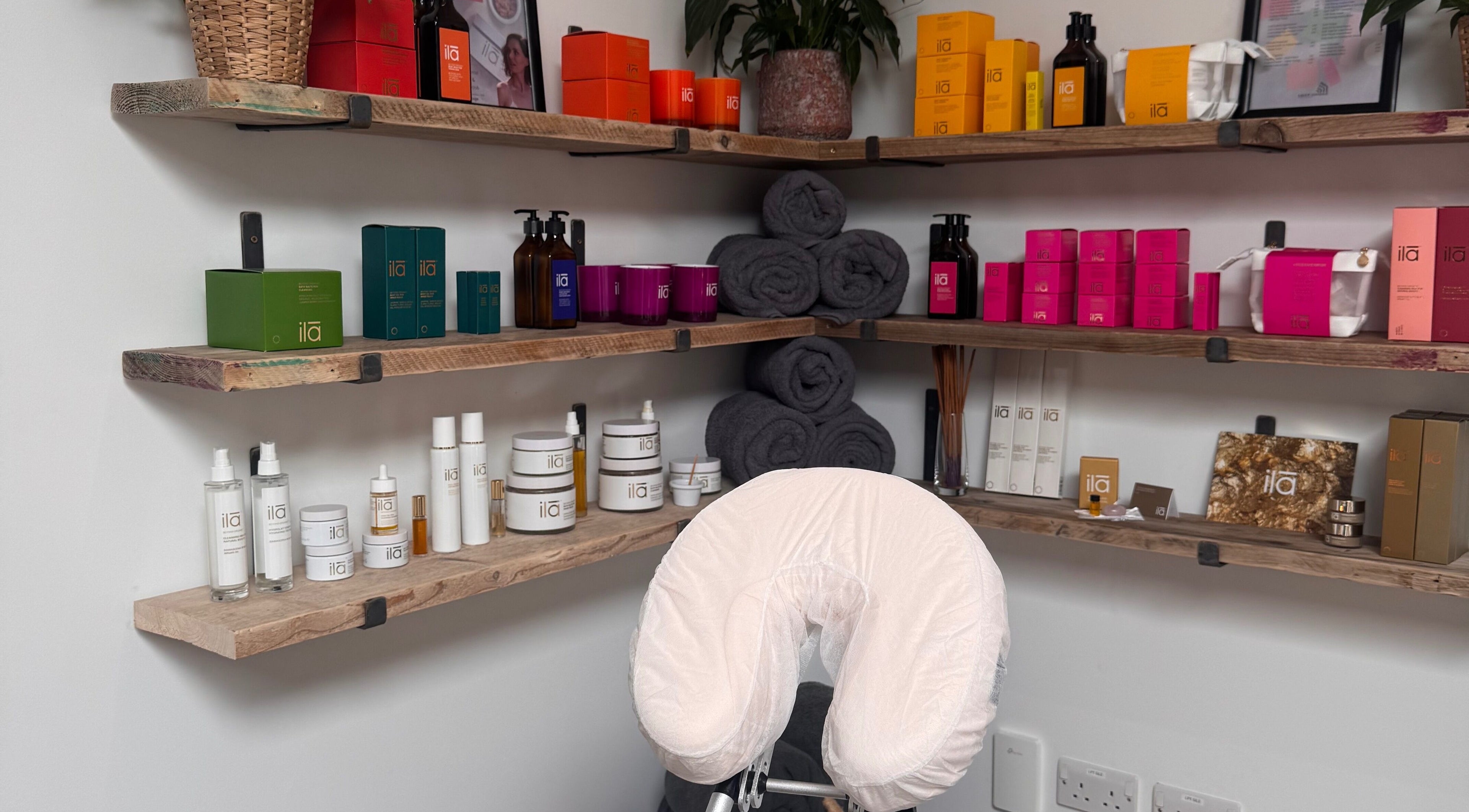 Display of skincare products at Spa Studio by Lost Shore, Newbridge, Scotland, GB.