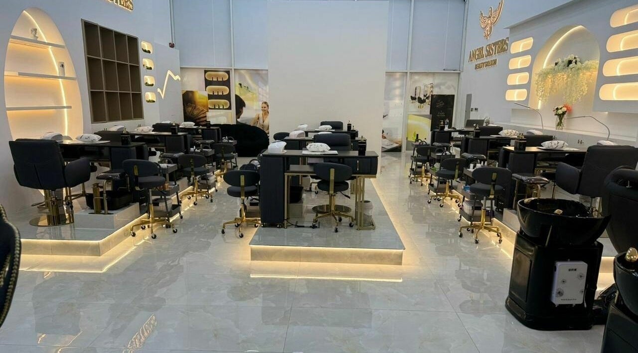 Modern salon setup at Angel Sisters Ladies Salon, Dubai, Dubai, AE with sleek furniture and polished floors.