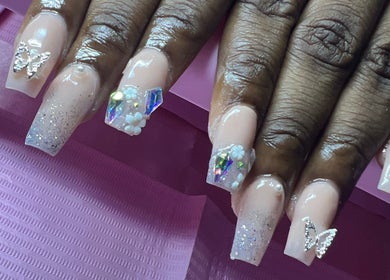 Elegant nail art with 3D butterflies at Bratz Klaws LC, Vieux Fort, Vieux Fort, LC.