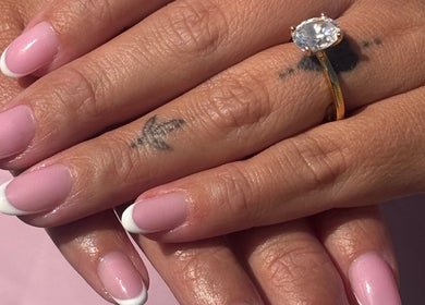 French manicure with a ring at BySammieJo, Rainham, England, GB. Perfect for elegant summer style.