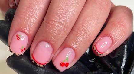 Cherry-themed nail art manicure at BySammieJo, Rainham, England, GB, showcasing creative and colorful designs.