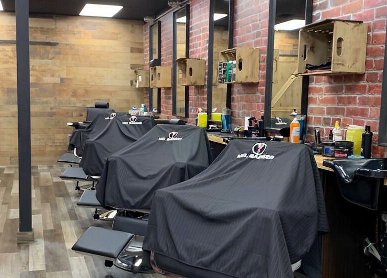 Chic barber chairs and tools at Mr. Barber - Millwoods Tipaskan in Edmonton, Alberta, CA.