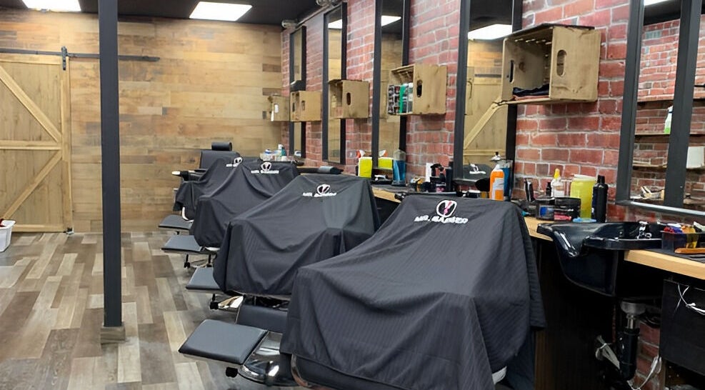 Chic barber chairs and tools at Mr. Barber - Millwoods Tipaskan in Edmonton, Alberta, CA.