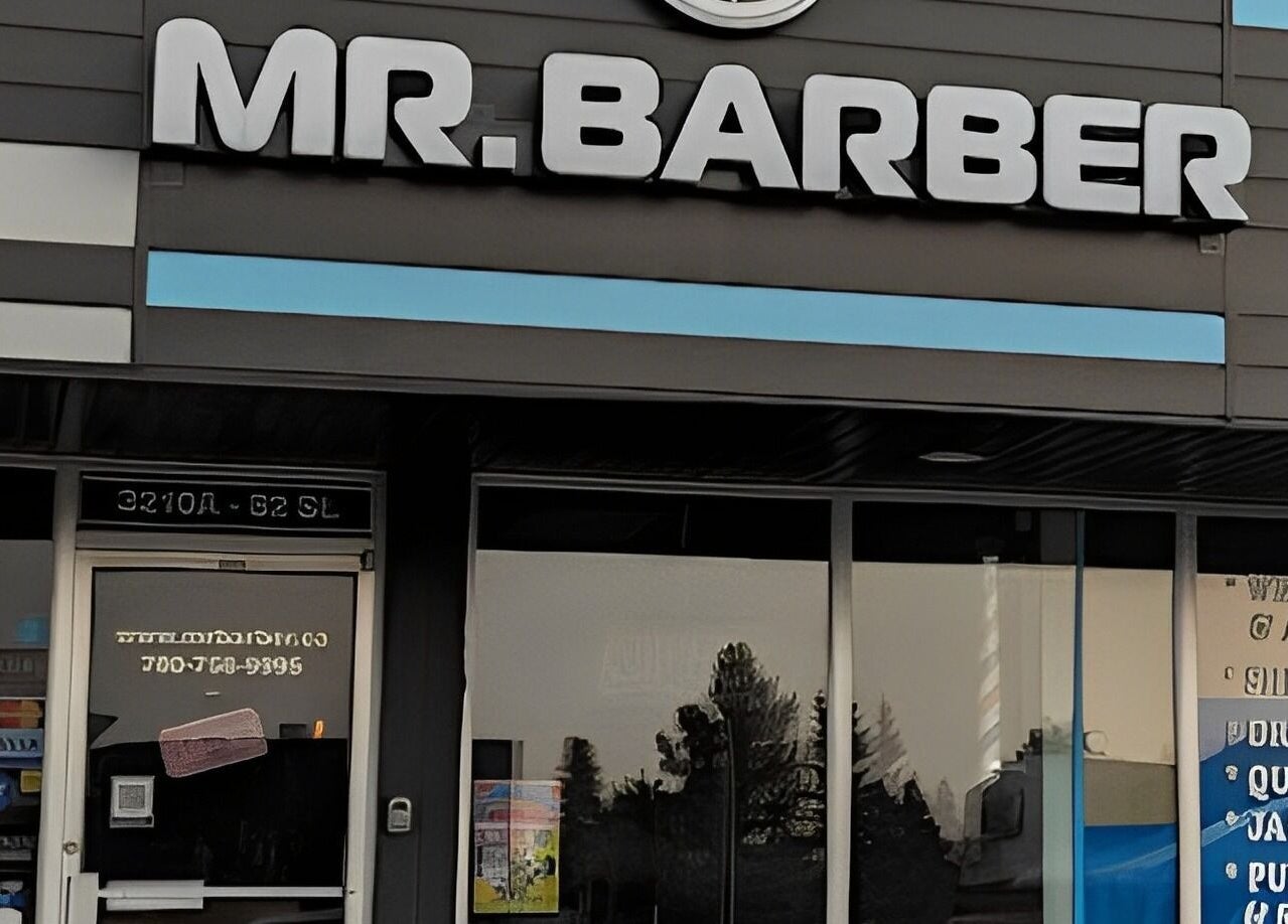 Front entrance of Mr. Barber - Millwoods Tipaskan, Edmonton, Alberta, CA, showcasing the modern exterior design.