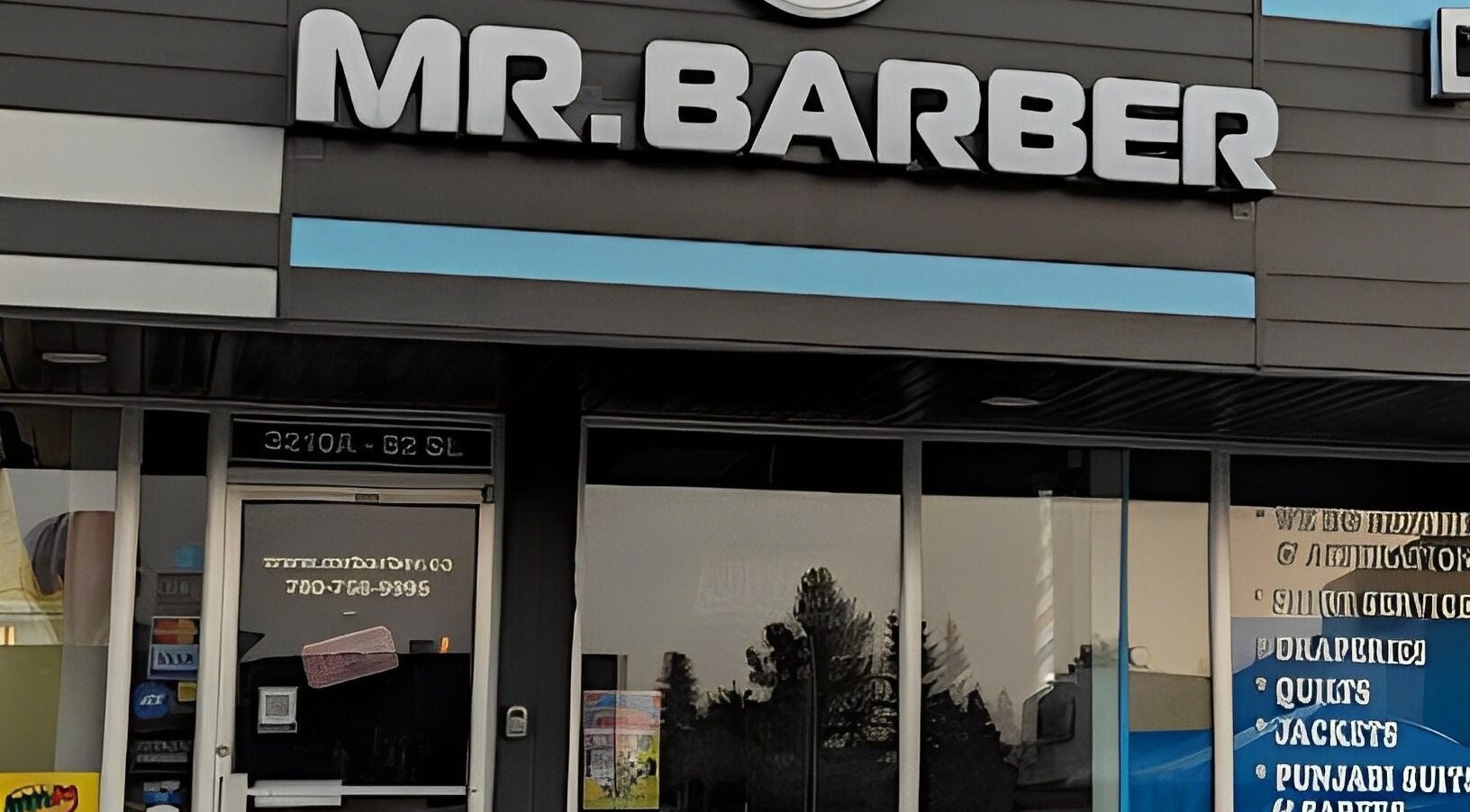Front entrance of Mr. Barber - Millwoods Tipaskan, Edmonton, Alberta, CA, showcasing the modern exterior design.