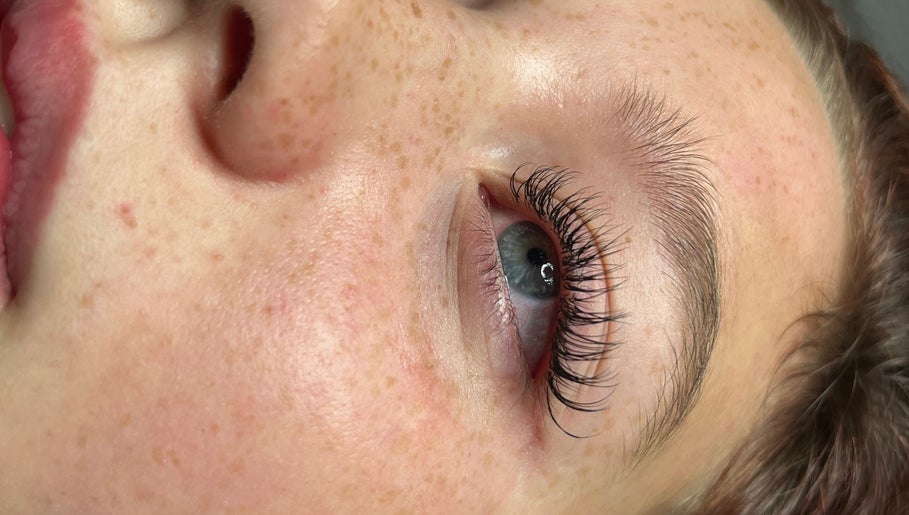 Close-up of elegant eyelash extensions at Nailphoria Beauty, Leeds, England, GB.
