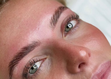 Detailed view of expertly styled eyebrows at Sandra Faria Beauty, Hudson, Massachusetts, US.