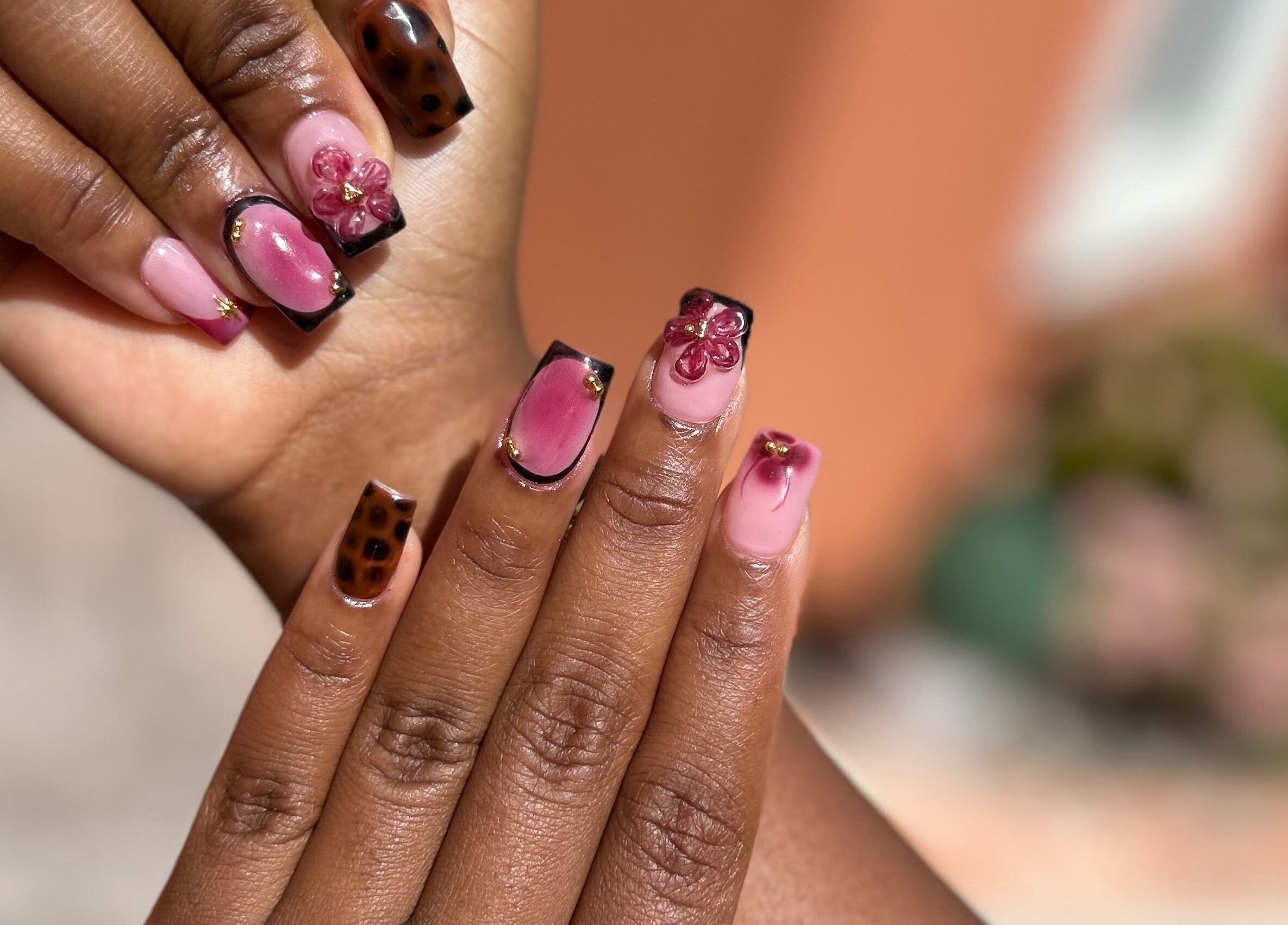 Elegant floral nail design at Nailzbyshaeimani, Kingston, St. Andrew Parish, JM.