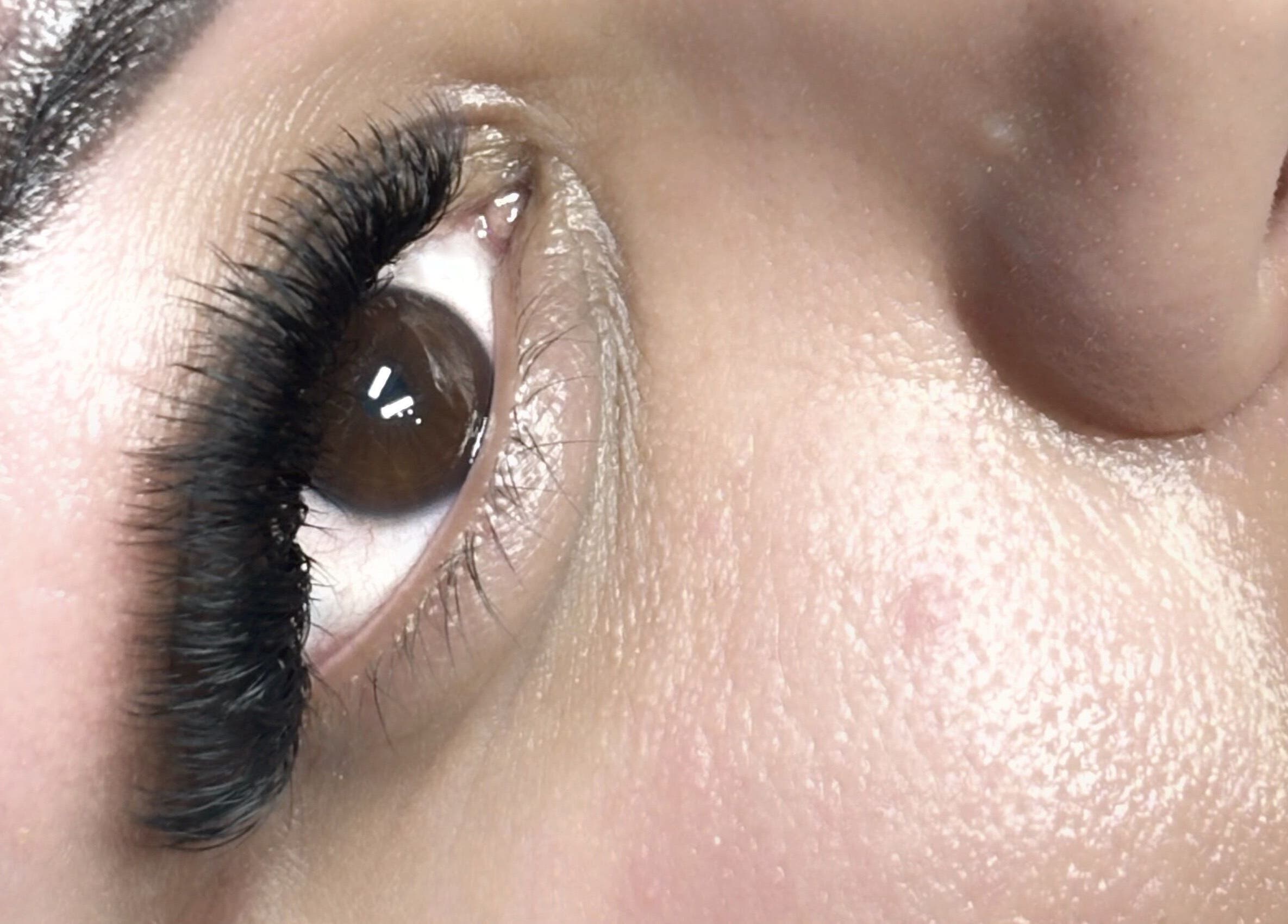 Close-up of expertly applied eyelash extensions at Lucyna Lashes in Milton Keynes, England, GB.