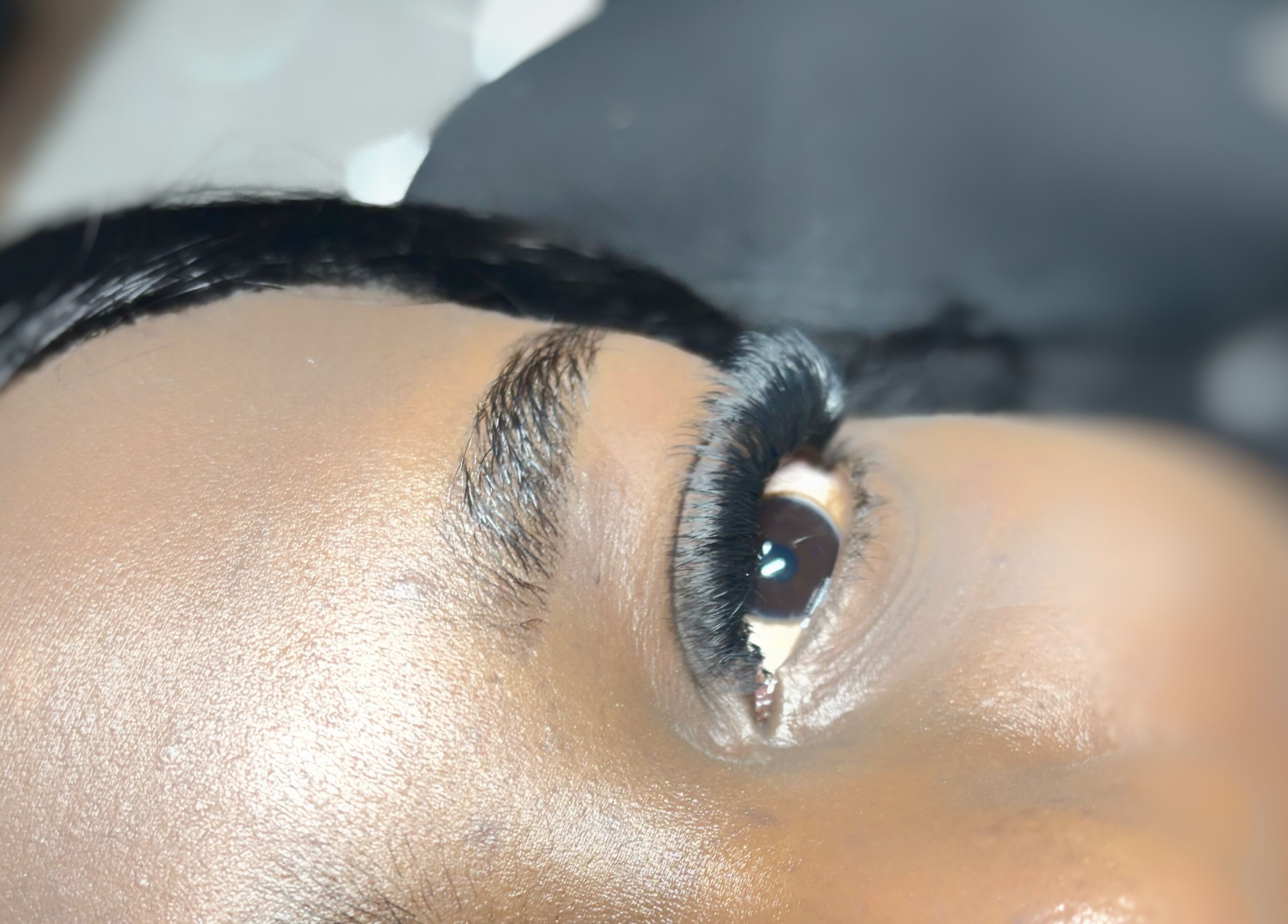 Close-up of a styled eye with lush lashes at Lucyna Lashes, Milton Keynes, England, GB.