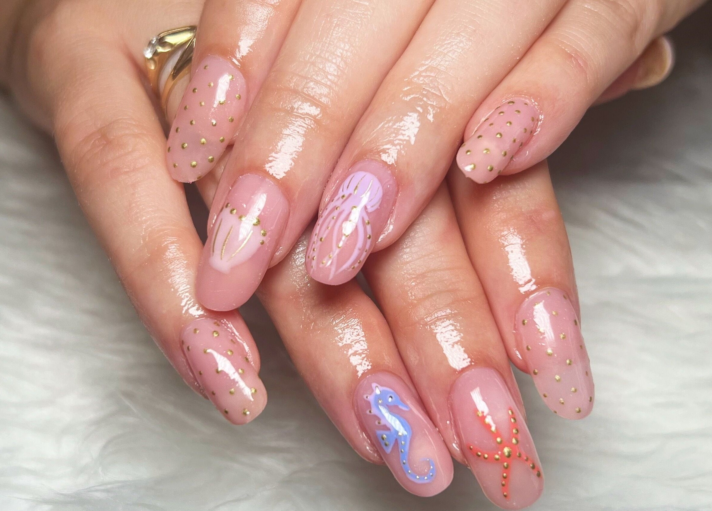 Intricate nail art with marine themes at Rockets Nails by Vicki, Beverley, England, GB.