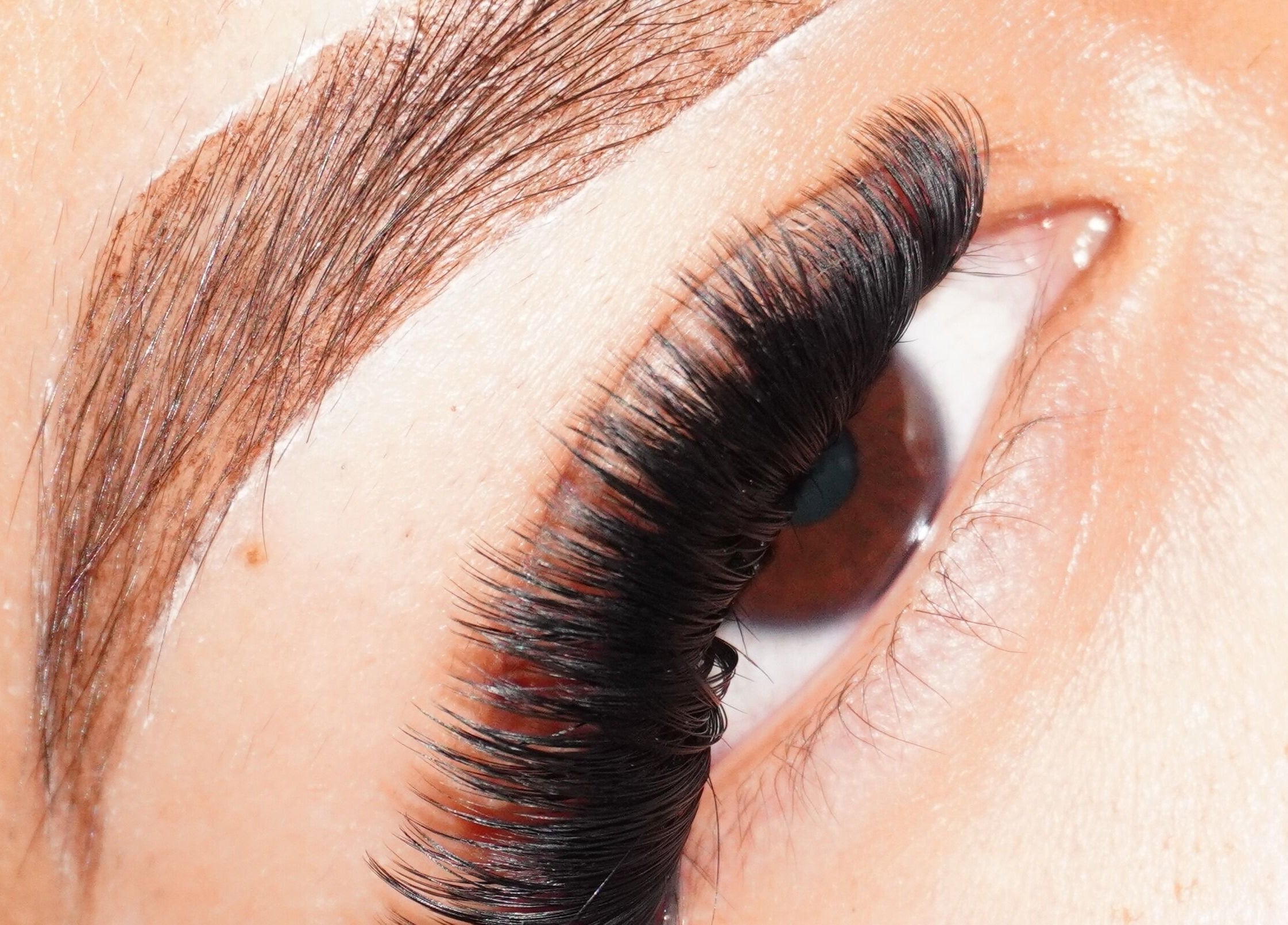 Close-up of expertly applied eyelashes at Alemán’s Muse, Orlando, Florida, US.