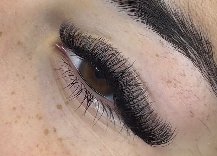 Close-up of expertly crafted eyelash extensions at SSLASH, Caloundra West, Queensland, AU.