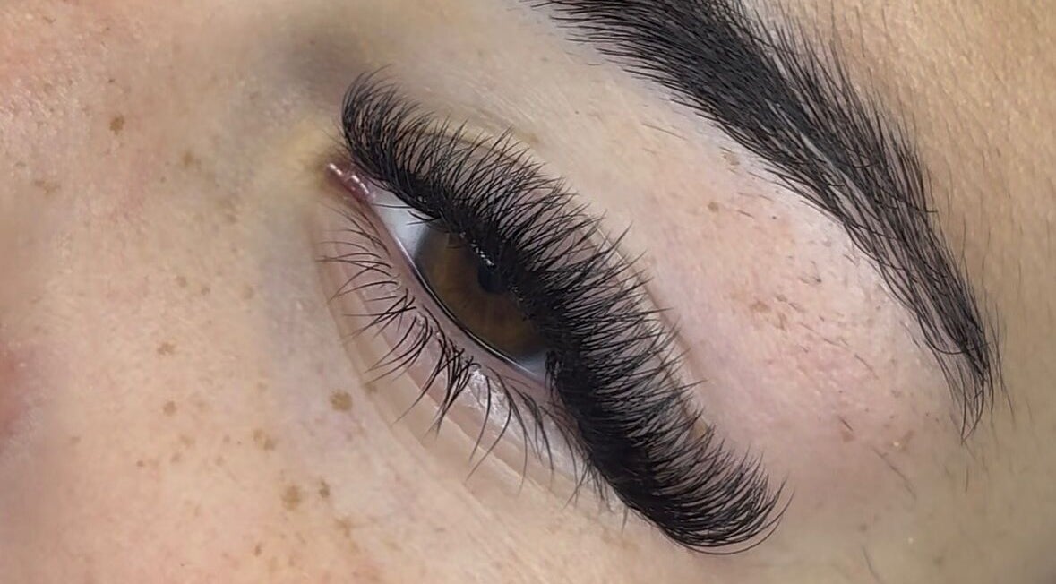 Close-up of expertly crafted eyelash extensions at SSLASH, Caloundra West, Queensland, AU.