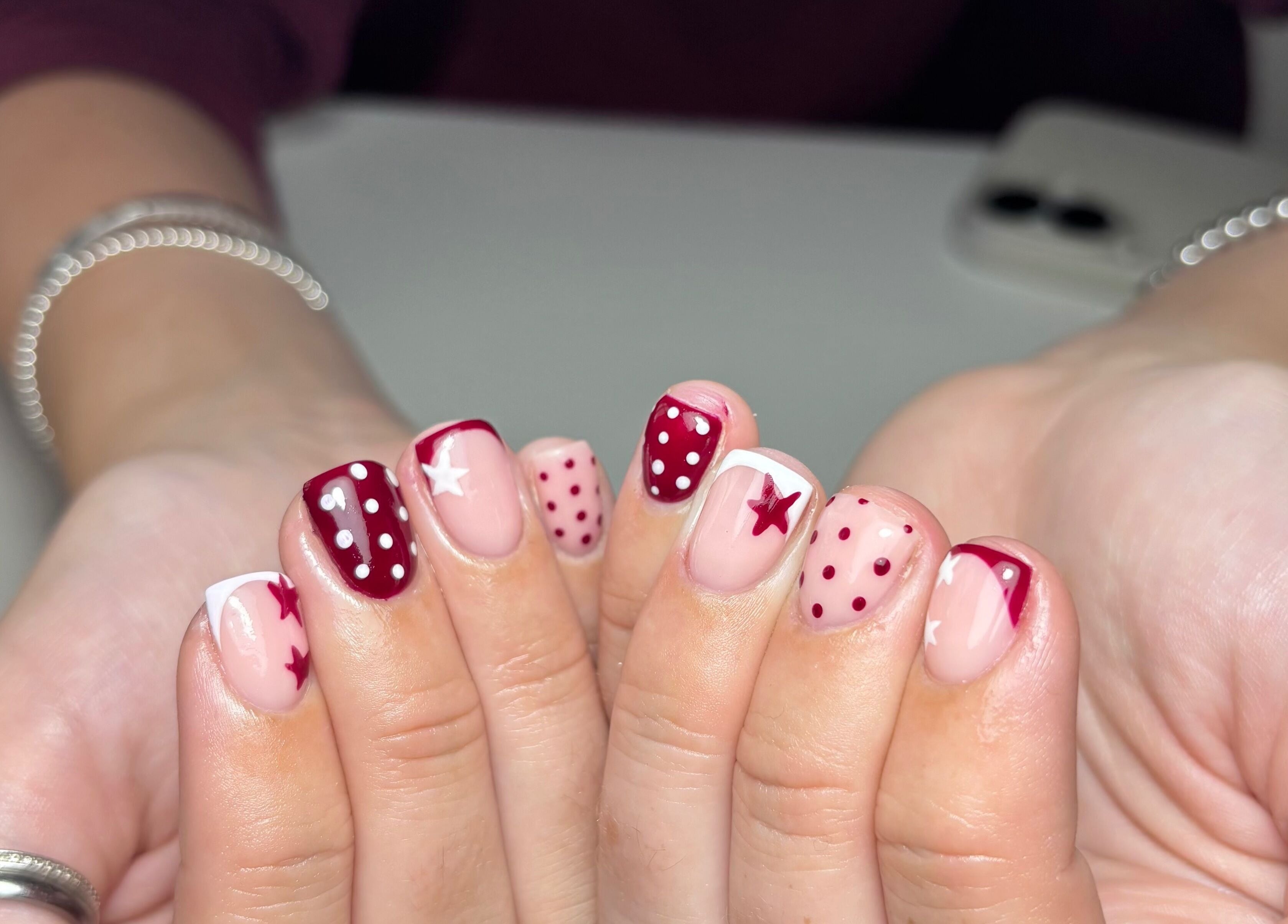 Elegant nail art with stars at By Lucy Ellenx, Stratford-upon-Avon, England, GB.