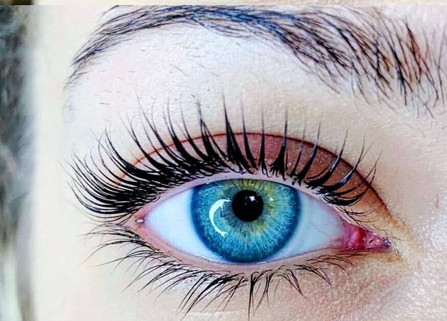 Close-up of styled eyelashes from Lashes by Katie and Skincare in Bethesda, Maryland, US.