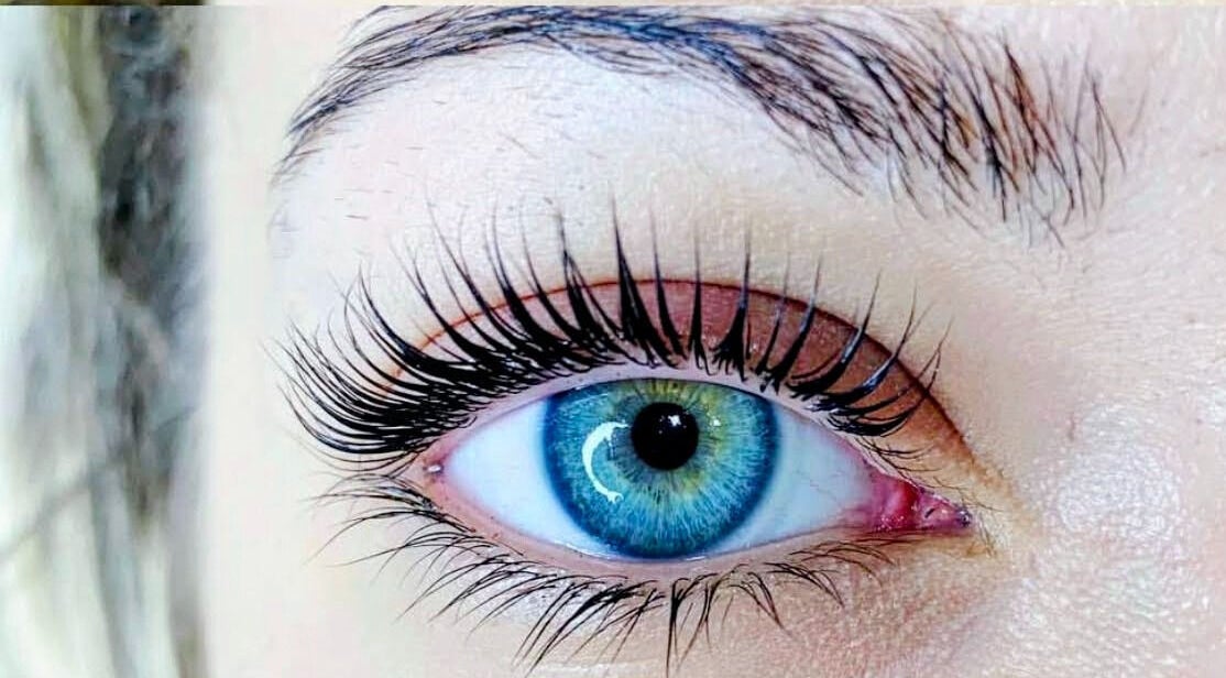 Close-up of styled eyelashes from Lashes by Katie and Skincare in Bethesda, Maryland, US.