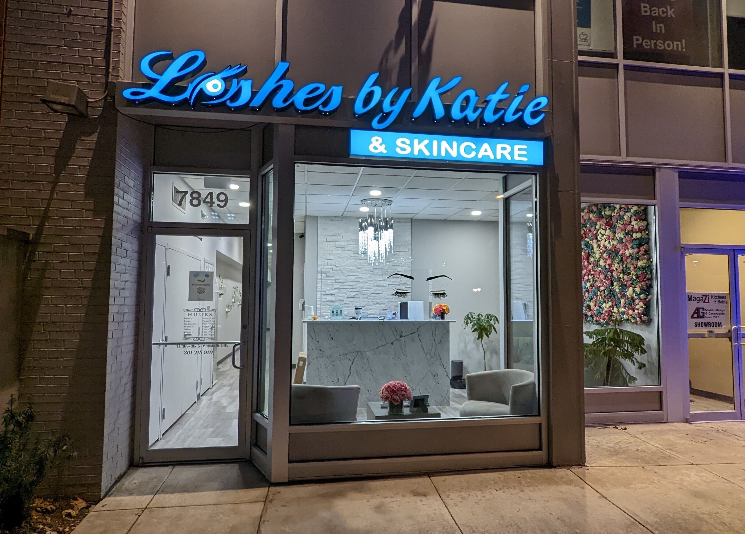Exterior view of Lashes by Katie and Skincare, Bethesda, Maryland, US, showcasing elegant entrance.