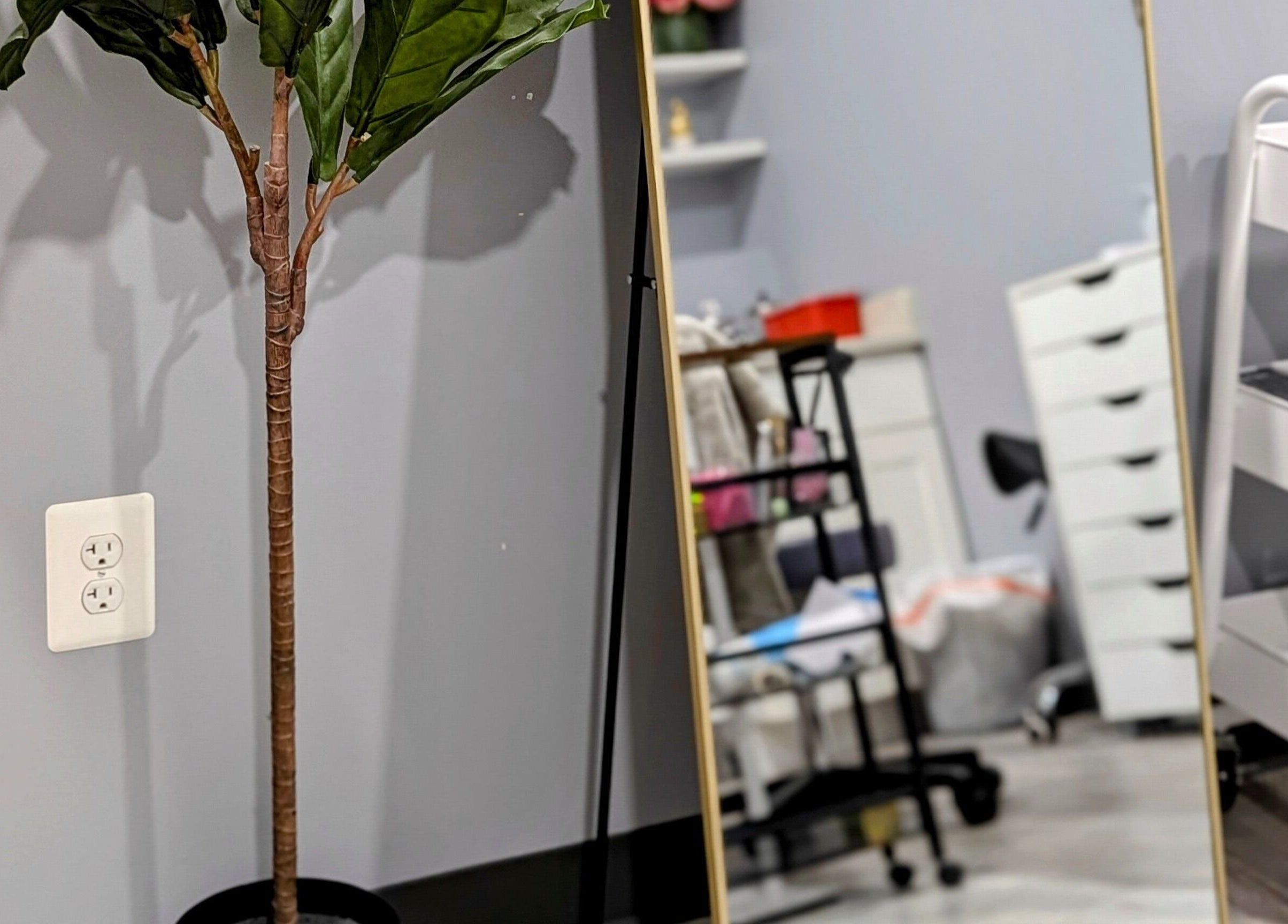 Modern aesthetic at Lashes by Katie and Skincare, featuring a stylish mirror and decor in Bethesda, Maryland, US.