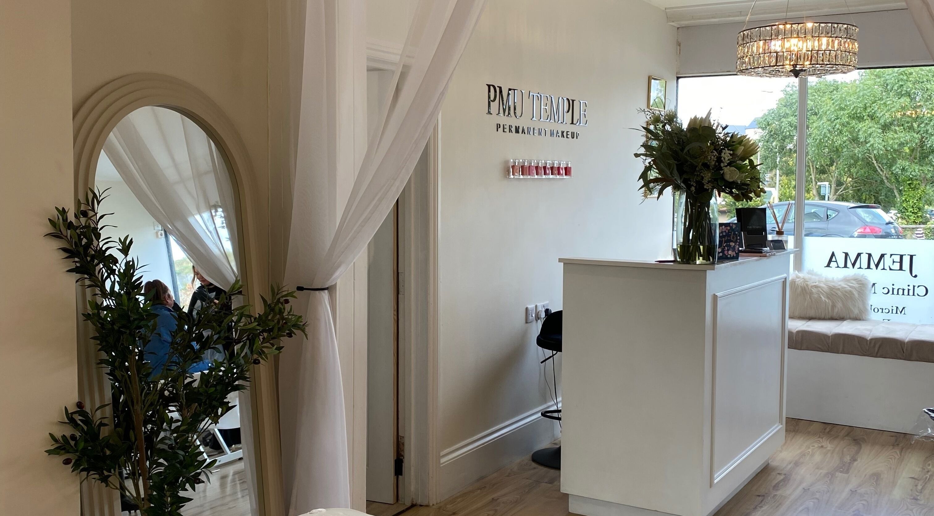 Chic beauty reception at By Megan Robinson, Plymouth, England, GB with elegant decor and natural light.