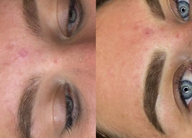 Close-up of eyebrows shaped and styled at By Megan Robinson, Plymouth, England, GB, showcasing expert beauty care.