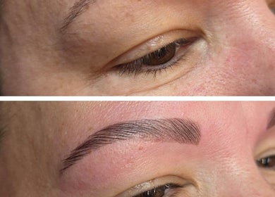 Before and after eyebrow transformation at KB Brows & Beauty, Rhyl, Wales, GB. Perfectly shaped and defined.