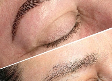 Before and after brow treatment at KB Brows & Beauty, enhancing natural beauty in Rhyl, Wales, GB.