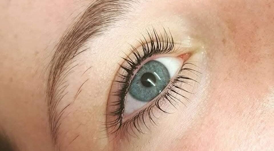 Close-up of styled lashes and brow at KB Brows & Beauty, Rhyl, Wales, GB.