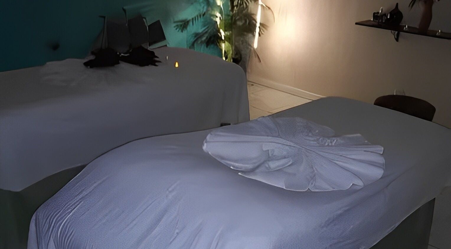 Peaceful massage room with two beds at Driftwood Spa West End, Tortola British Virgin Island, Tortola, VG.