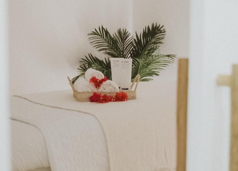 Elegant spa setup at The Cure, Tortola, Tortola, VG, featuring lush plants and premium towels.