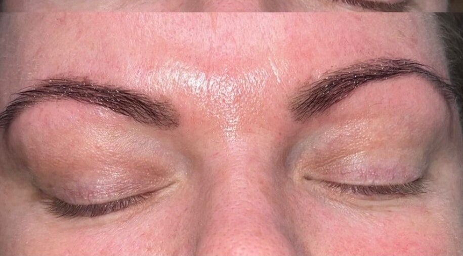 Close-up of expertly groomed eyebrows at Wax Worx by Carly, Rushden, England, GB.