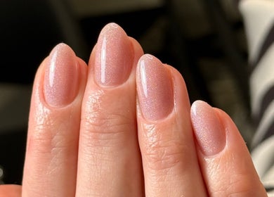 Close-up of shimmering manicured nails at Ana Fernandes, Dublin, Dublin 01, IE, showcasing expert nail art.