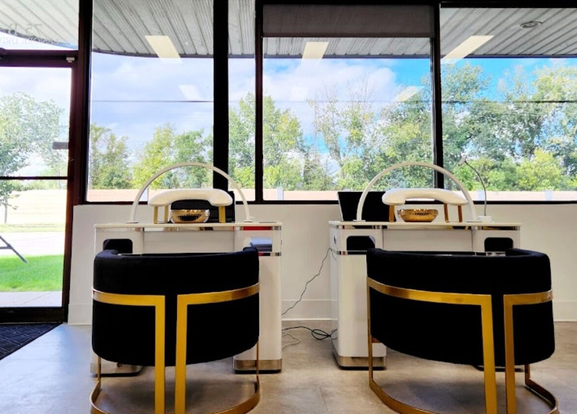 Elegant nail stations at Blissful Spa in Saskatoon, Saskatchewan, CA, offering a serene beauty experience.