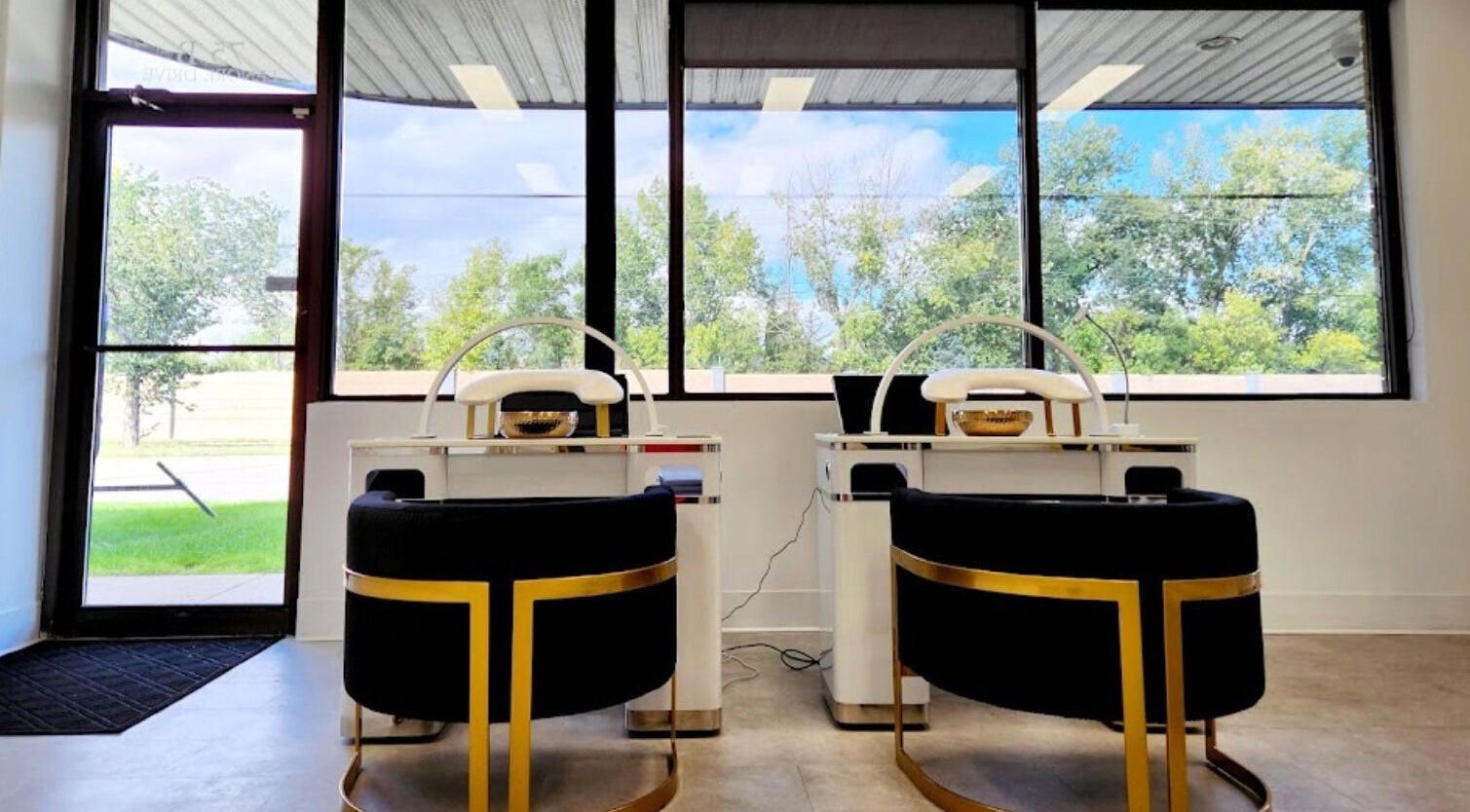 Elegant nail stations at Blissful Spa in Saskatoon, Saskatchewan, CA, offering a serene beauty experience.