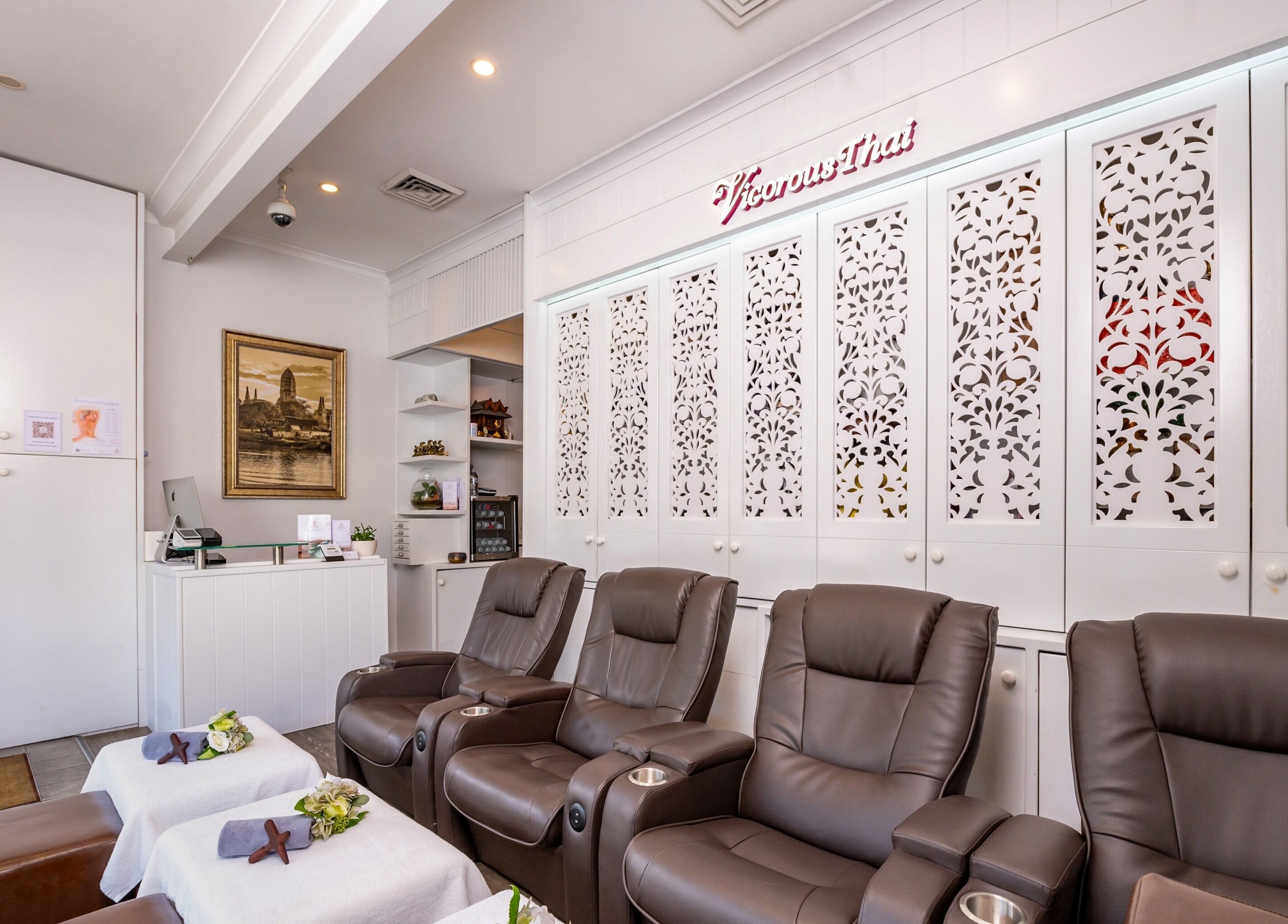 Massage chairs at Vigorous Thai - West Melbourne, offering relaxation in West Melbourne, Victoria, AU.