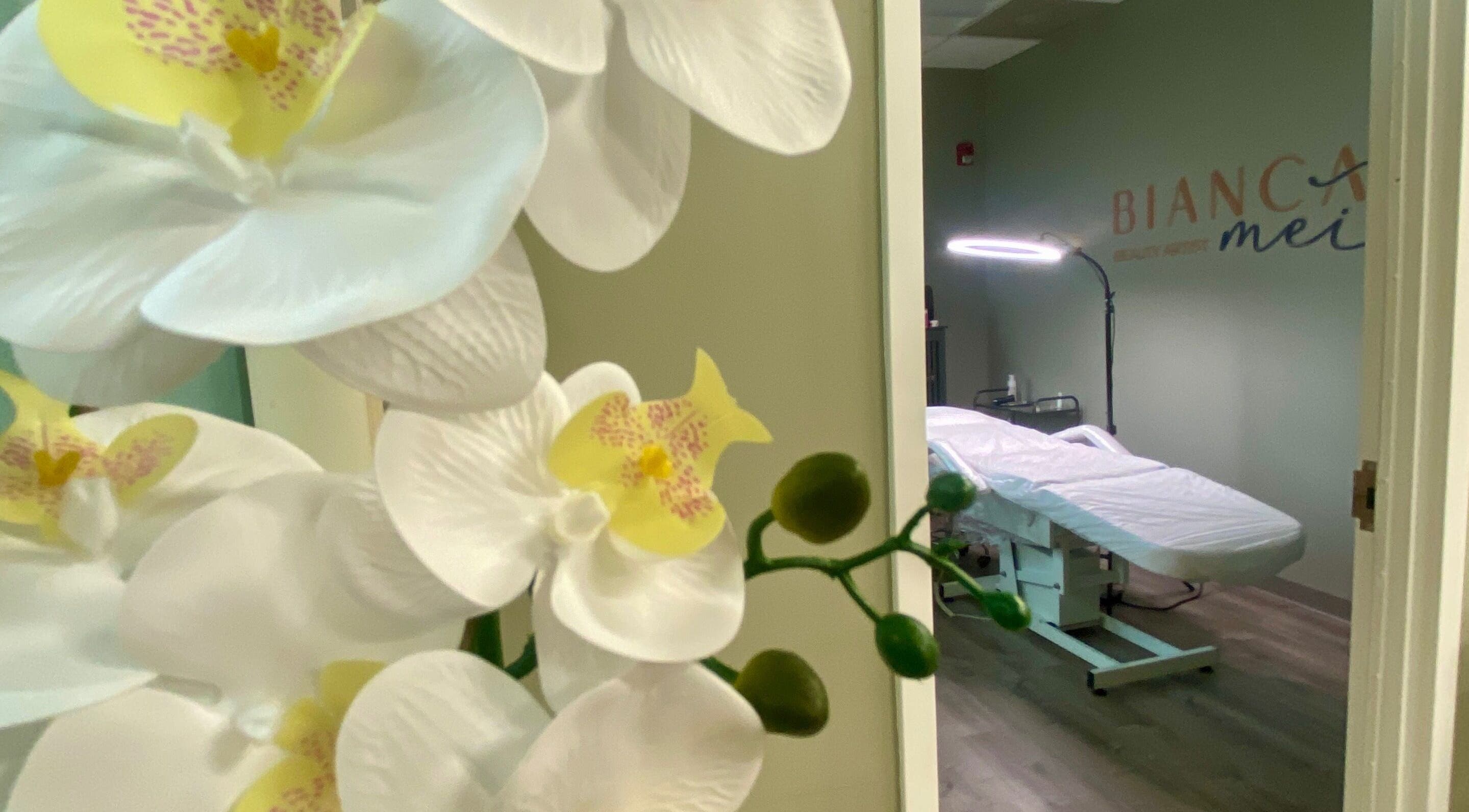 Elegant orchid decor at Bonita Hub - Chicago spa room, Chicago, Illinois, US.