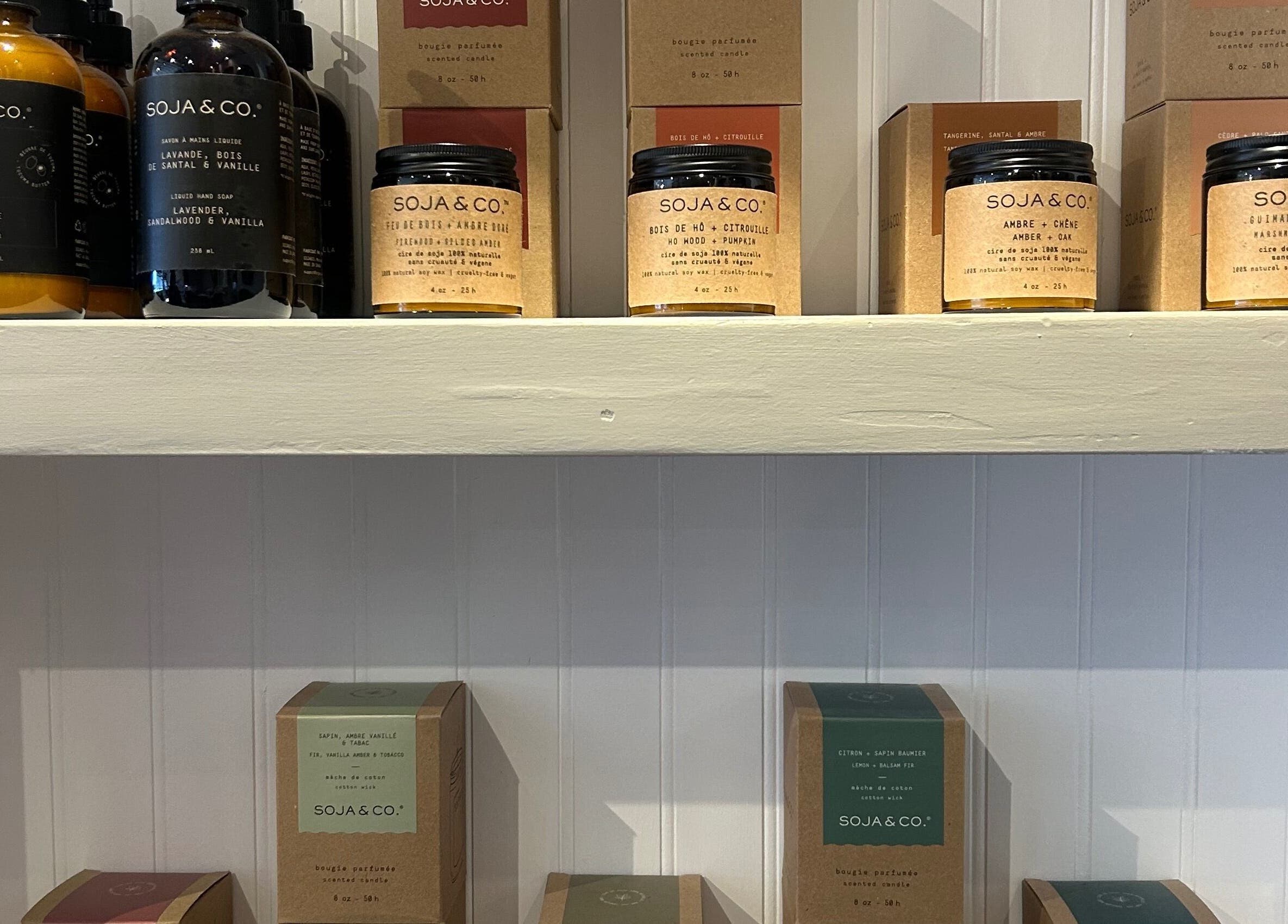 Artisanal candles on display at Couture Hair Studio & Spa, Mitchell, Ontario, CA.