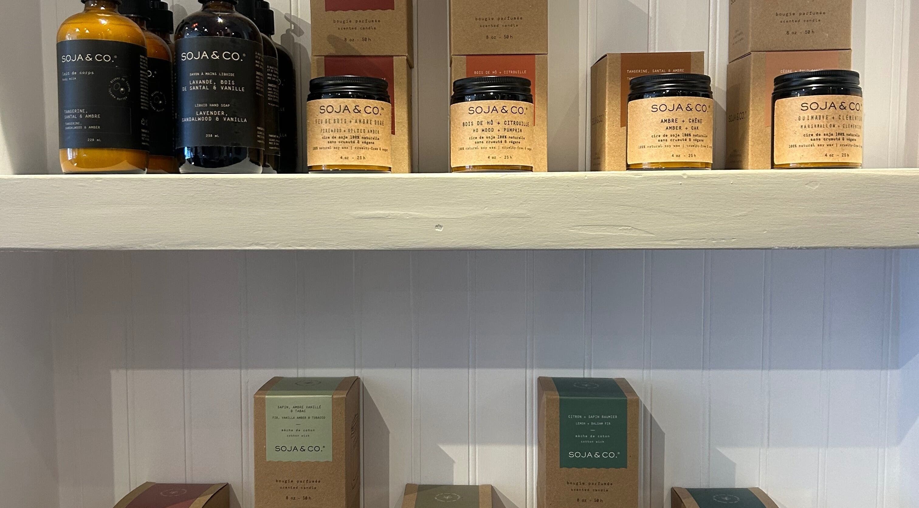 Artisanal candles on display at Couture Hair Studio & Spa, Mitchell, Ontario, CA.