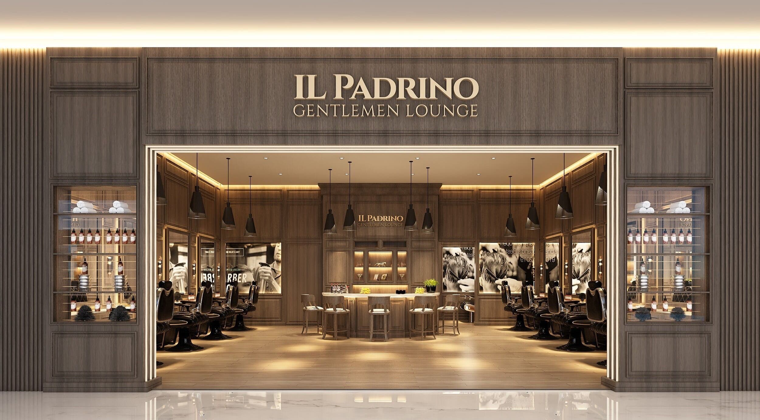 Entrance view of Il Padrino Gentlemen Lounge - Arabian Ranches 3, Dubai, Dubai, AE with luxurious interior.