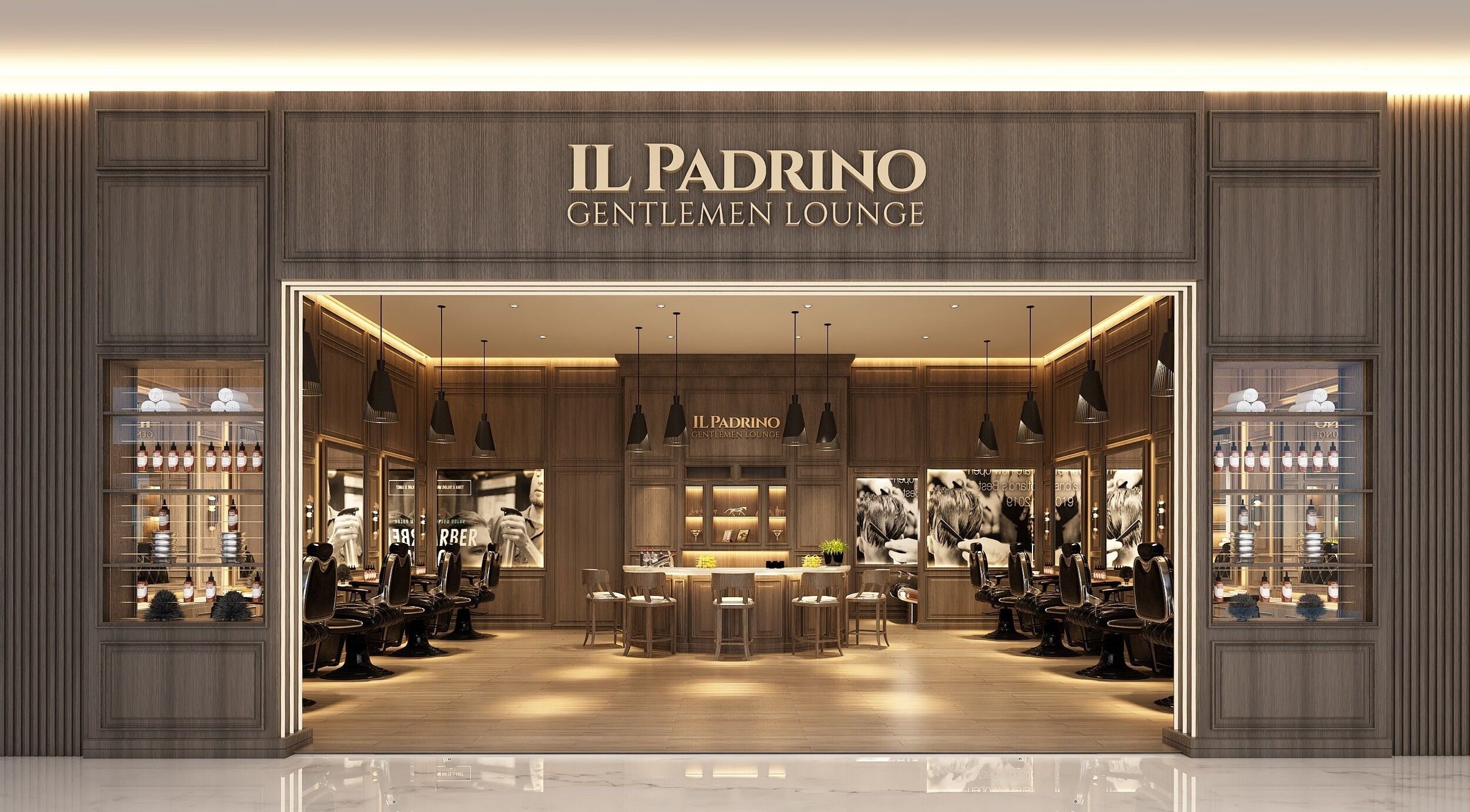 Entrance view of Il Padrino Gentlemen Lounge - Arabian Ranches 3, Dubai, Dubai, AE with luxurious interior.