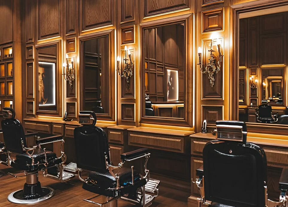 Elegant barber chairs at Il Padrino Gentlemen Lounge - Al Jada, Sharjah, offering luxury in Sharjah, Sharjah, AE.