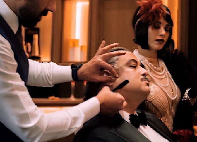 Gentleman getting a shave at Il Padrino Gentlemen Lounge - Al Jada, Sharjah, Sharjah, AE.