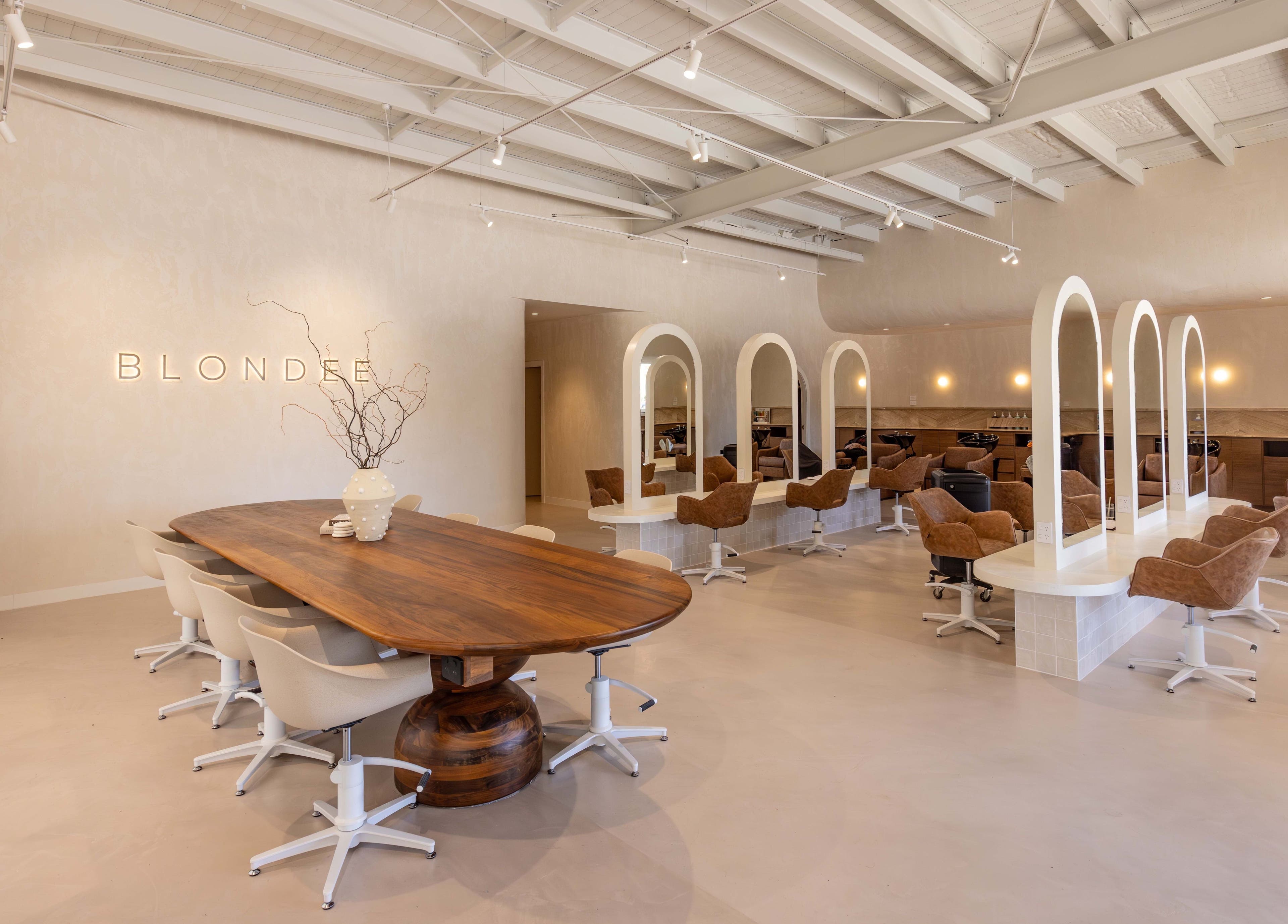 Blondee | Burleigh salon in Burleigh Waters, Queensland, AU, showcasing chic modern design and comfortable styling chairs.