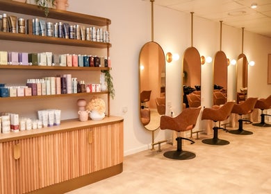 Elegant salon setup at Blondee | Morningside. Modern design, chic chairs, Morningside, Queensland, AU.