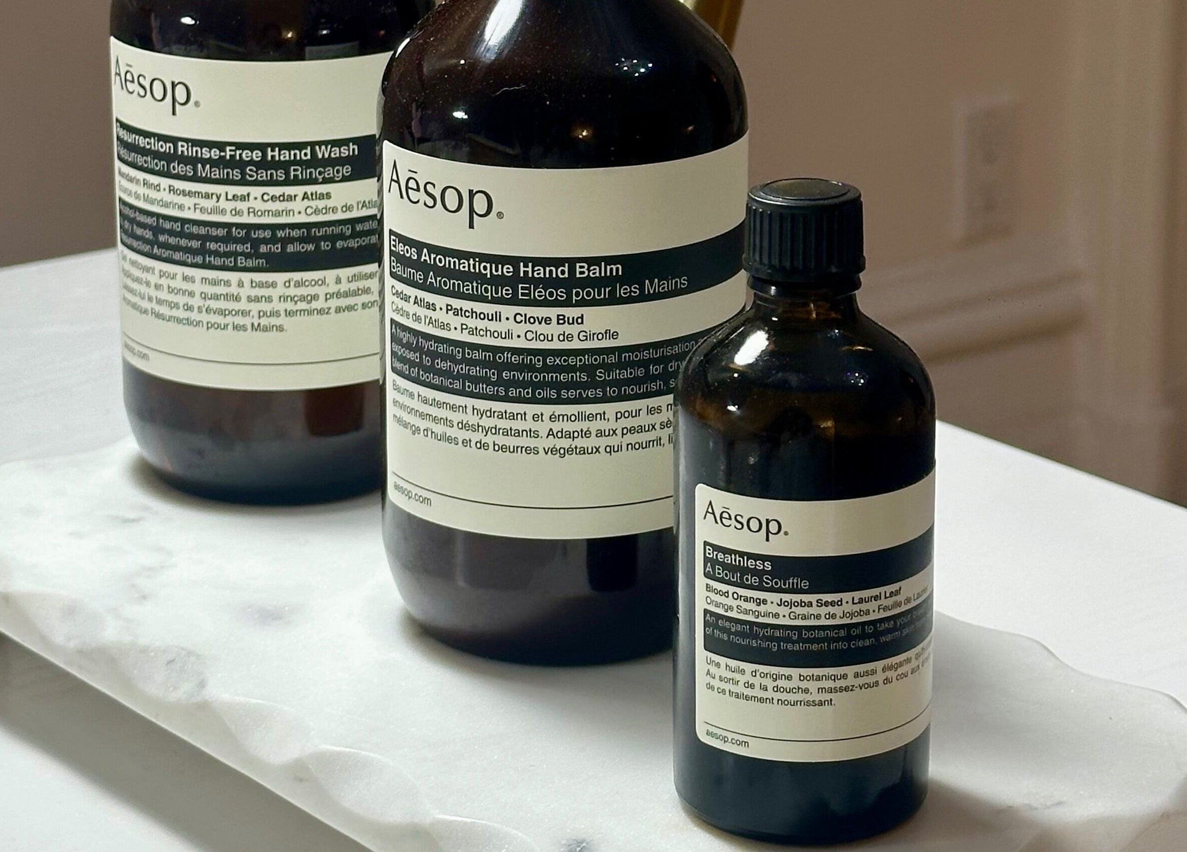 Elegant Aesop products on display at Tipsy By Lexie, Montréal, Québec, CA, enhance the beauty and wellness ambiance.