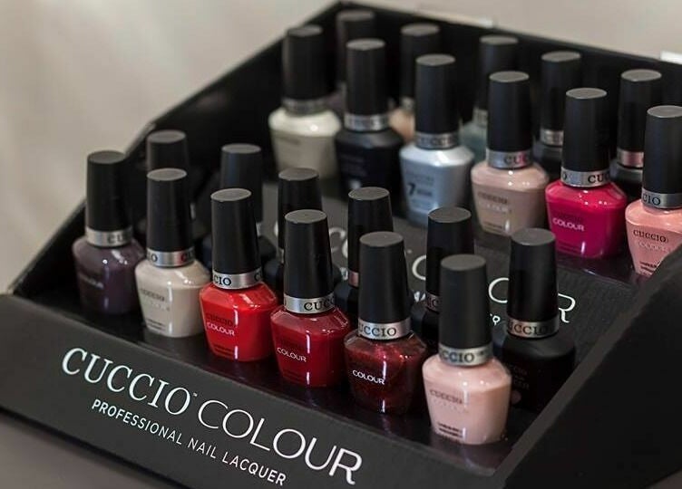 Nail polish selection at Frost Salong, Pärnu, Pärnu Maakond, EE, showcasing vibrant Cuccio colors.