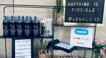 Lenails Beauty Salon product display and price list in Krugersdorp, Gauteng, ZA enhances client experience.