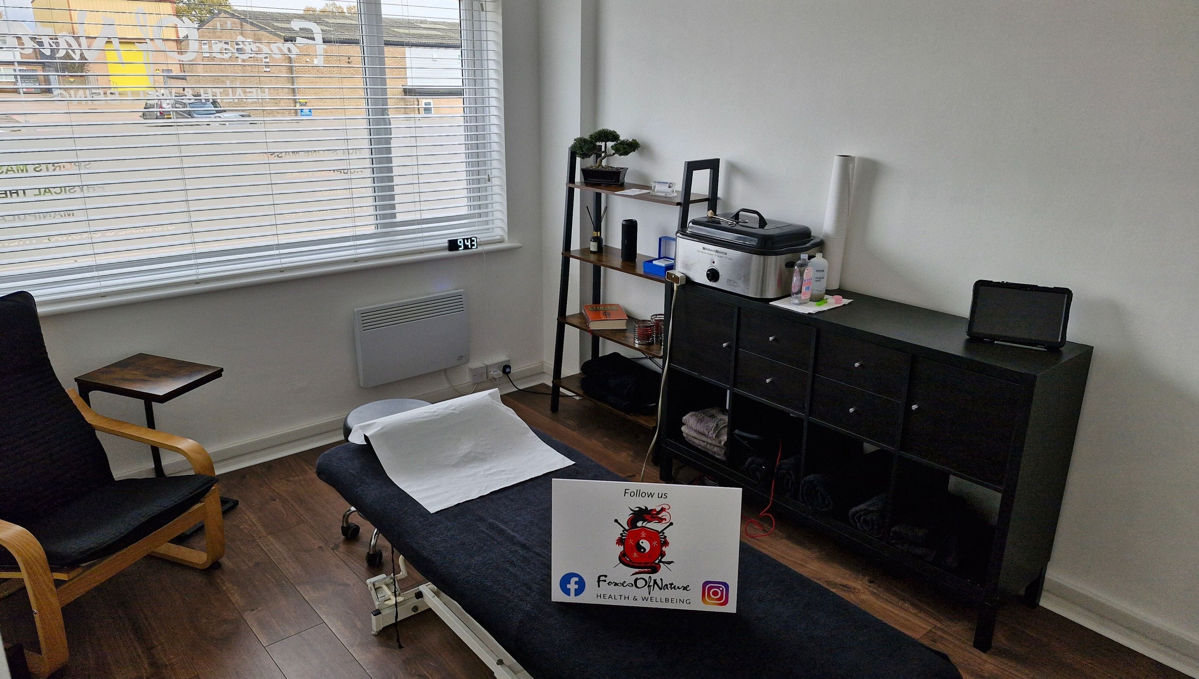 Tranquil therapy room at Clacton clinic Forces of Nature Health & Wellbeing, Clacton-on-sea, England, GB.