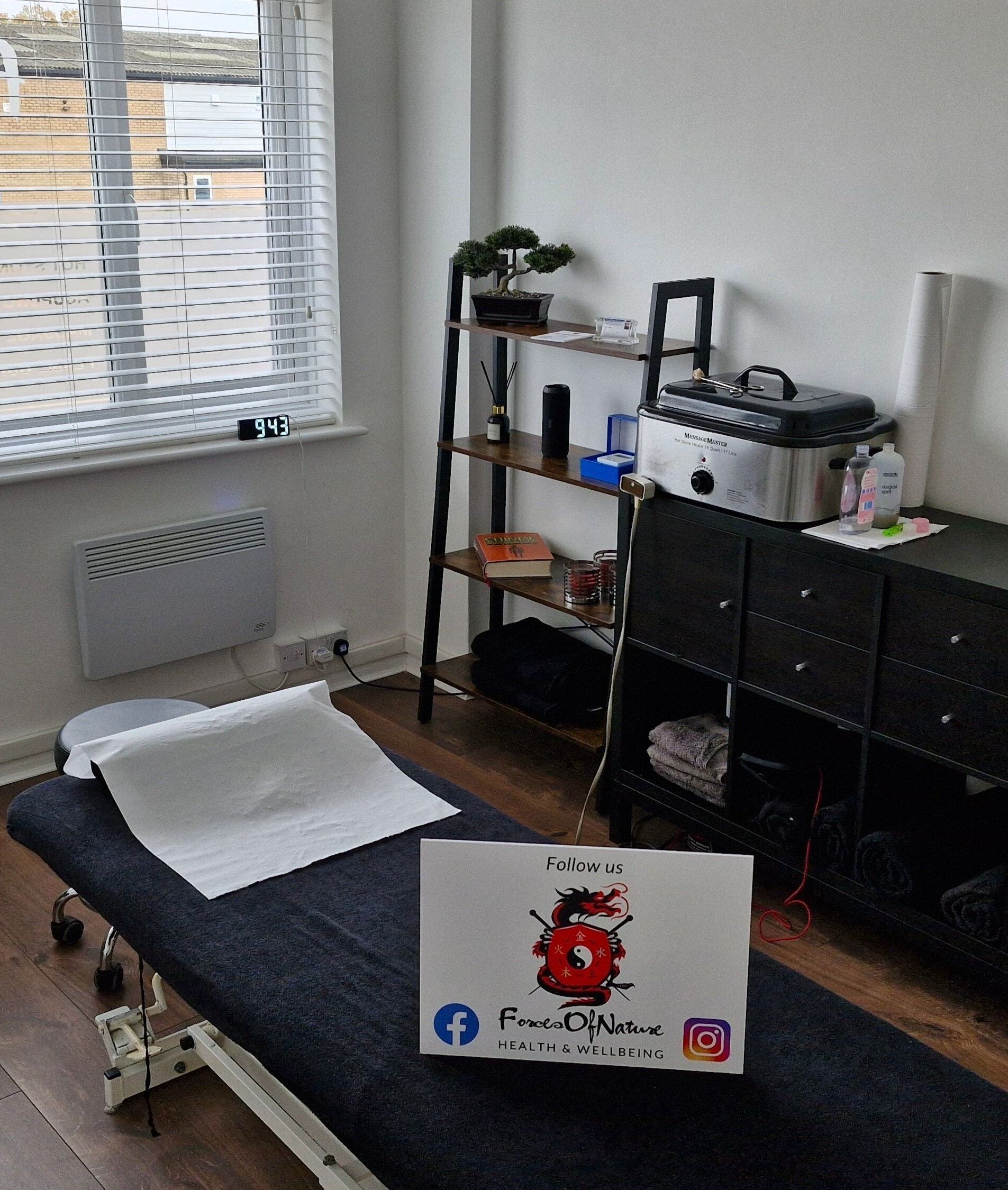 Relaxing therapy room at Clacton clinic Forces of Nature Health & Wellbeing in Clacton-on-Sea, England, GB.